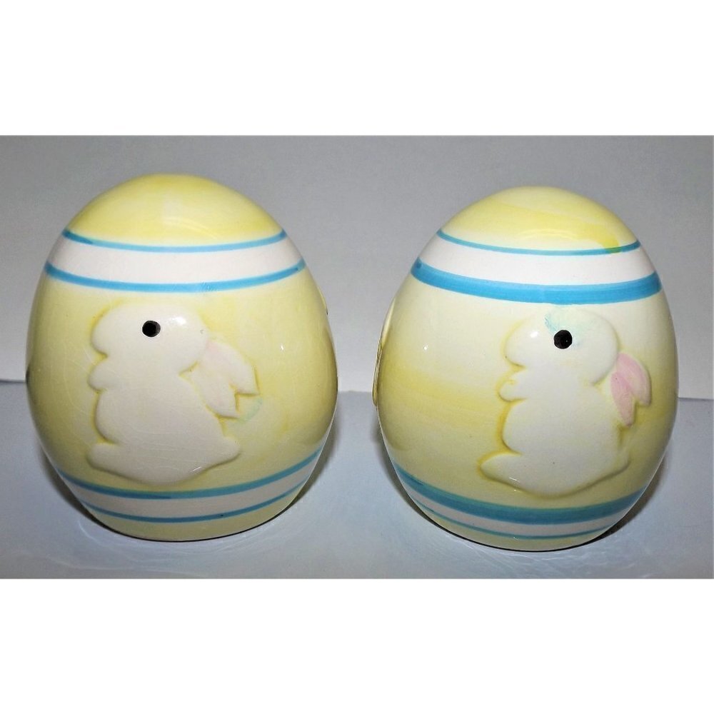 Set of two ceramic eggs with bunnies, Spring, Easter, Decor, rabbit
